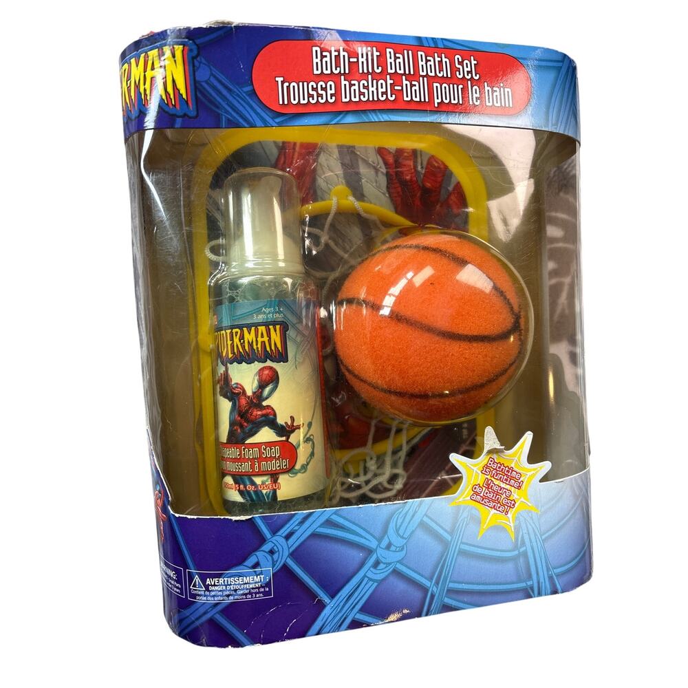 Vintage NIB Spiderman Bath-Kit Ball Bath Set basketball complete w/ foam soap